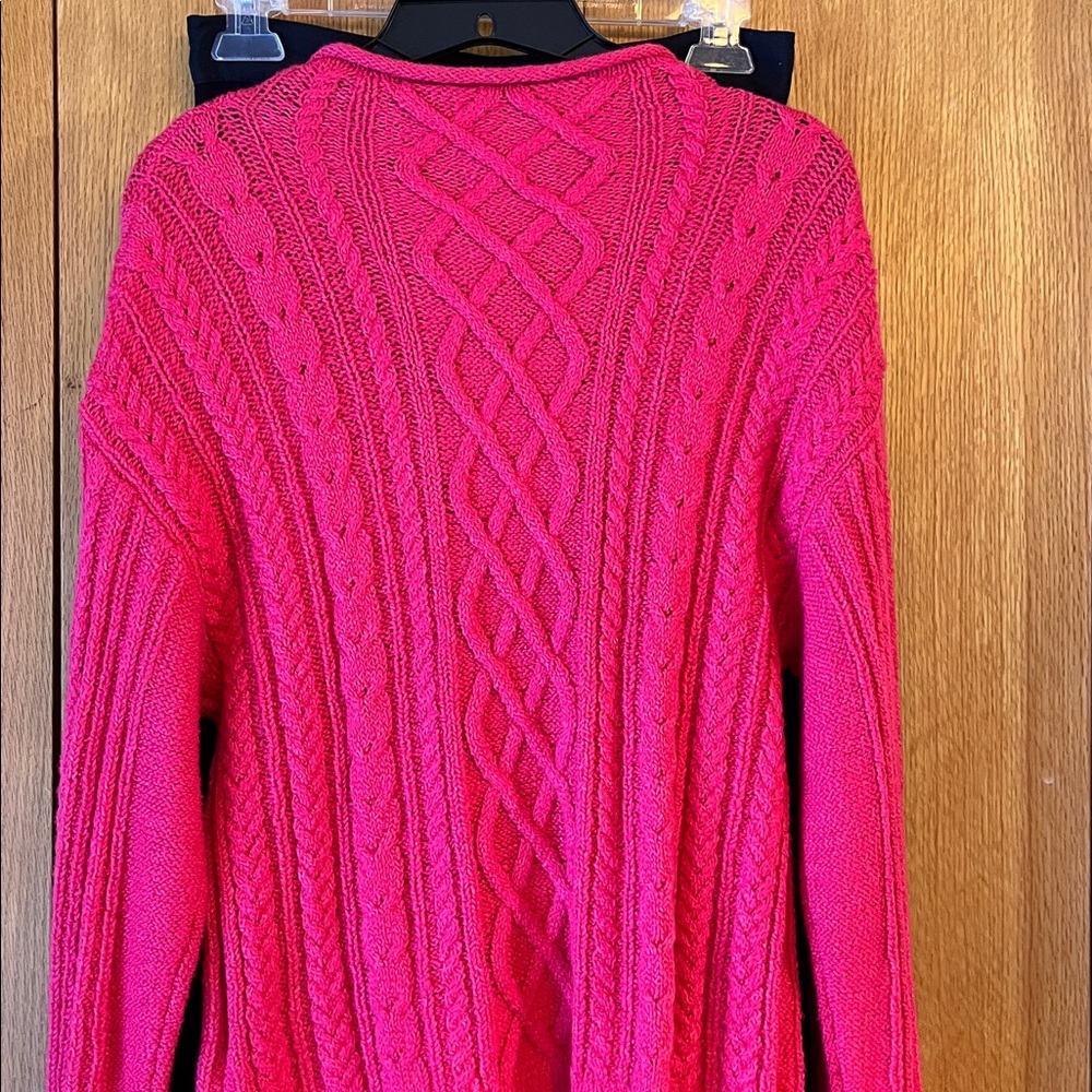 NWT NEW J.Crew J crew Small bright pink crew roll mock neck cable knit sweater - Picture 4 of 8
